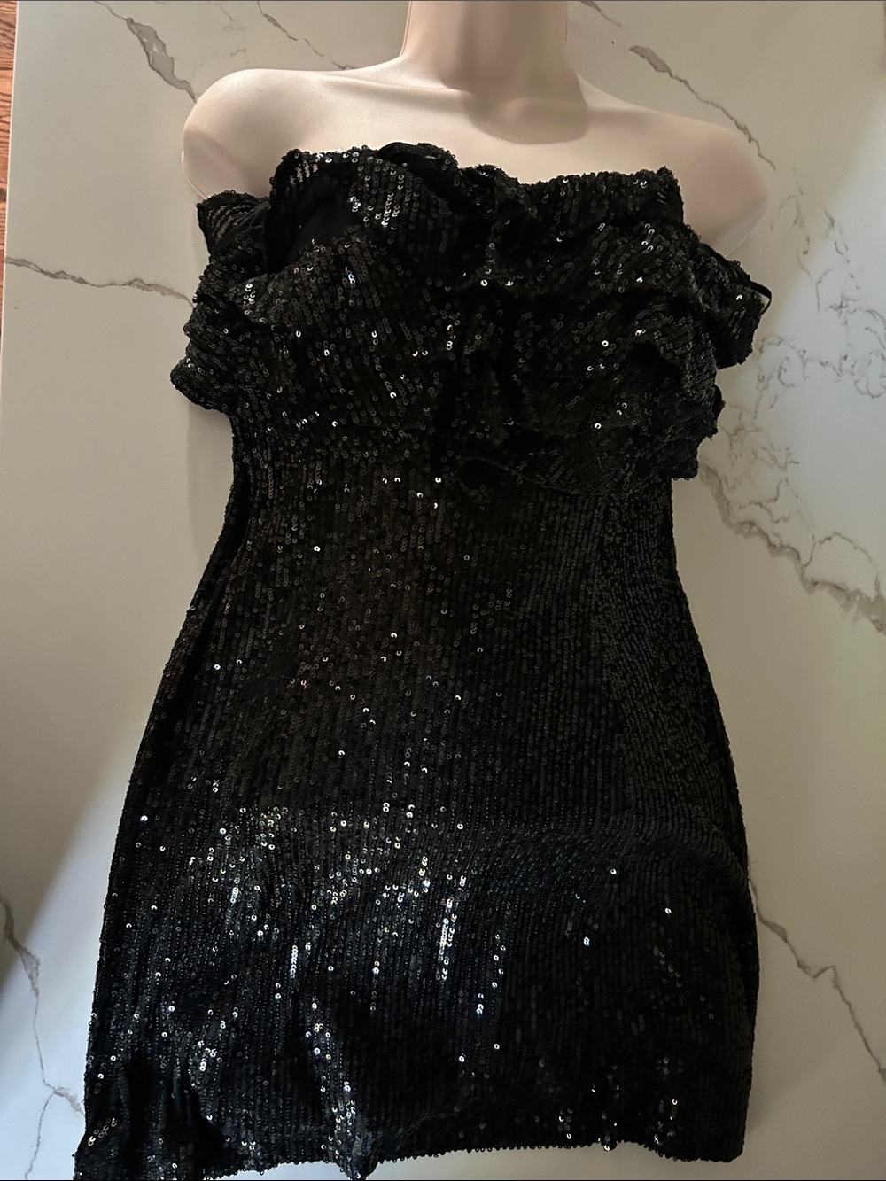Free People Black Strapless Sequin Ruffle Tunic/Mini Dress